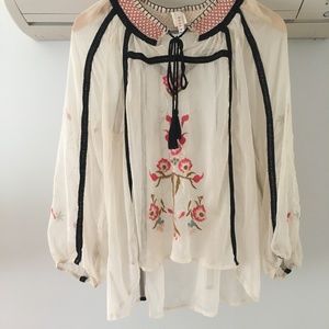 RAGA boho embroidered tunic with front tie tassels - lightweight boho cover